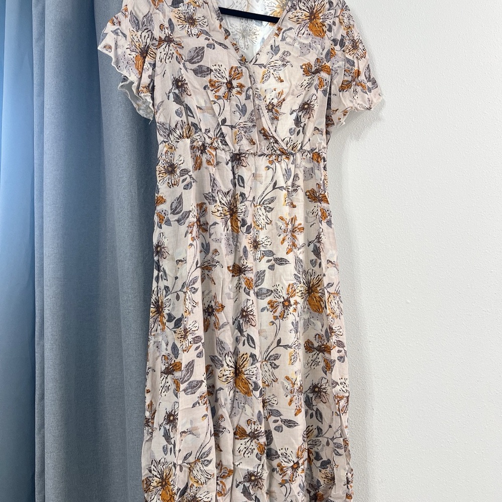 Floral Wrap Dress in Cream and Brown